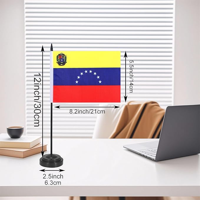 Venezuela Desk Flag 12" Solid Pole Deluxe Set Venezuelan Flags Banner Mini - Image 2