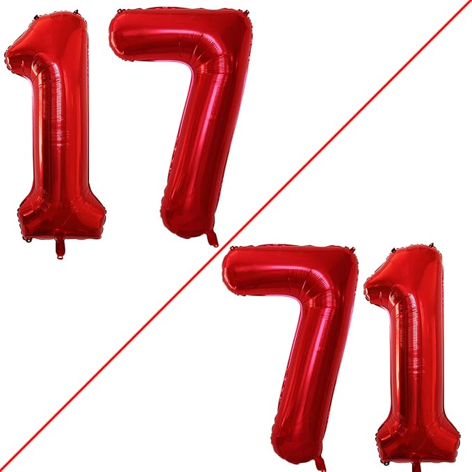 GOER Number 17 Balloons for 17th Birthday Sweet 17 Party Decorations, 42 Inch by GOER