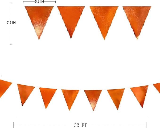 Orange Party Decorations Metallic Fabric Triangle Pennant Banner Flag Bunting - Image 2
