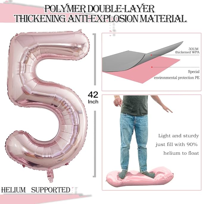GOER 2 Pcs 42 Inch Rose Gold Foil Balloons Number 5, Huge Number Balloons - Image 2