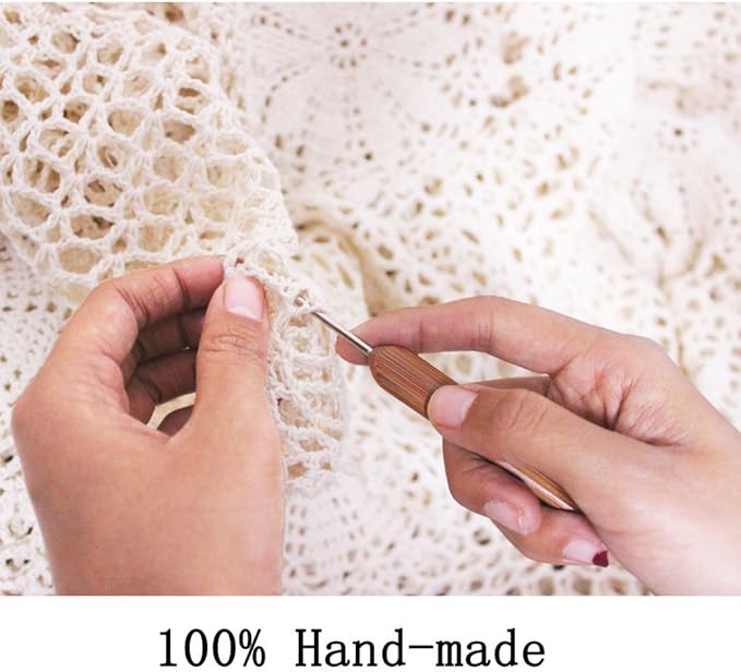 KEPSWET Cotton Handmade Crochet Lace Table Runner Beige Rectangle Coffee Table - Image 7