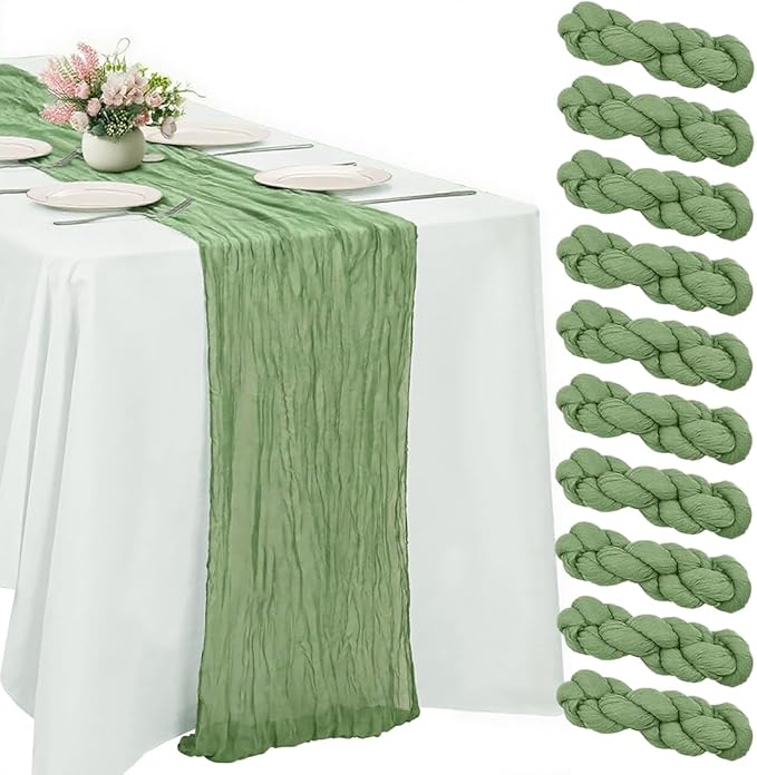 10 Pack Olive Green Cheesecloth Table Runner -21*120Inch Long Boho Wedding by MIRRASMIRROR