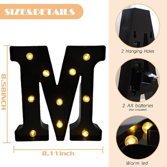 Led Marquee Letters, 8.58 Inch Black Light Up Letters, Small Led Letter Lights - Image 2