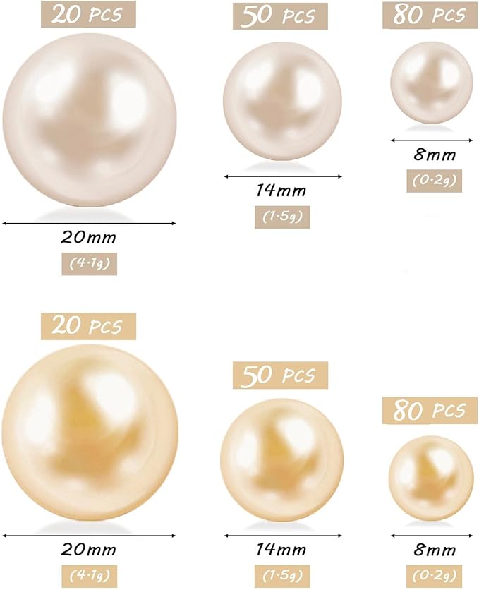 300Pcs Cream&Gold Polished No Hole Faux Pearl Beads - Image 2