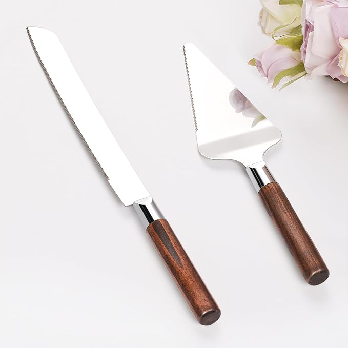 Cake Cutting Set for Wedding, Wood Cake Knife and Server Set, Vintage Pie Cake by TUKDAK