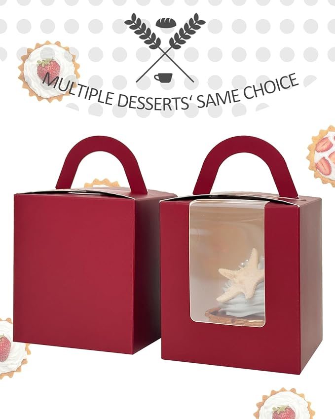 qiqee Wine Cupcake Boxes Individual Cupcake Holders Disposable 50pcs Single - Image 2