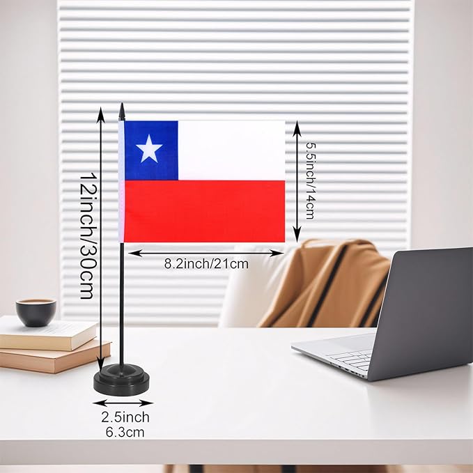 Chile Desk Flag 12" Solid Pole Deluxe Set Chilean Flags Banner Mini Small Chile - Image 2