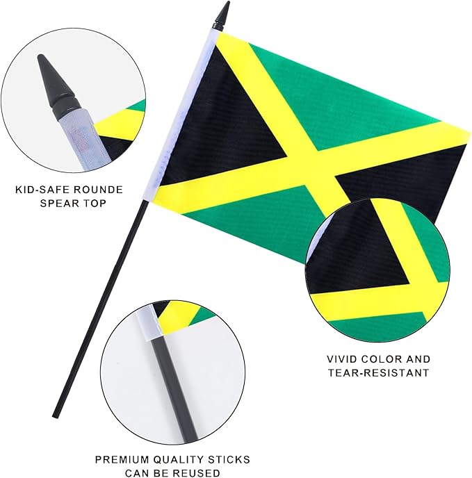 Jamaica Desk Flag 12" Solid Pole Deluxe Set Jamaican Flags Banner Mini Small - Image 4