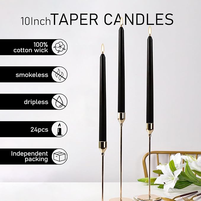 24 Pack Black Taper Candles, 7-8 Hours Burn Time, Smokeless and Dripless - Image 7