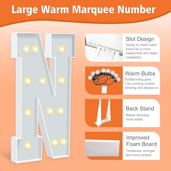 4FT Marquee Letter N, Block Marquee Light Up Letters - Image 3