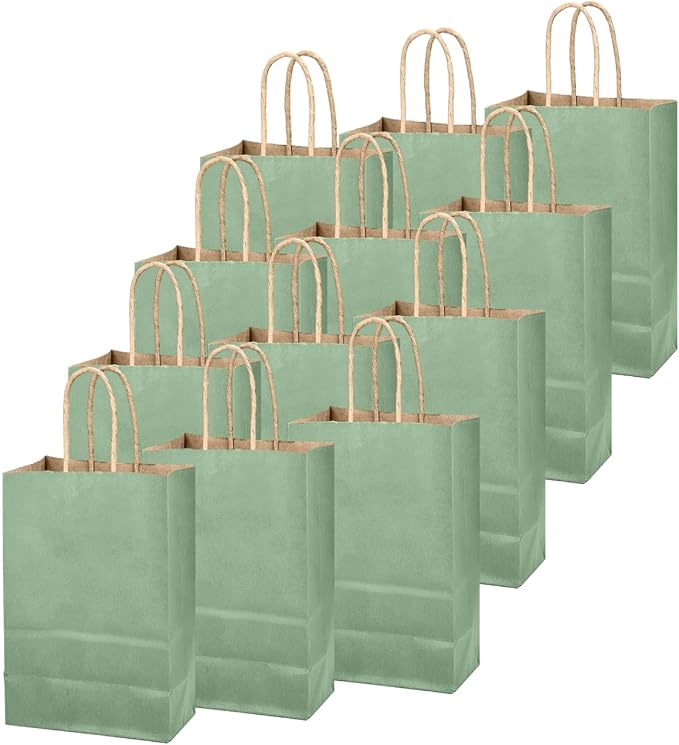 qiqee Aqua Green Gift Bag with Handles Bulk 24Pcs Paper Bags -8.3"x6"x3. 15" - Image 2