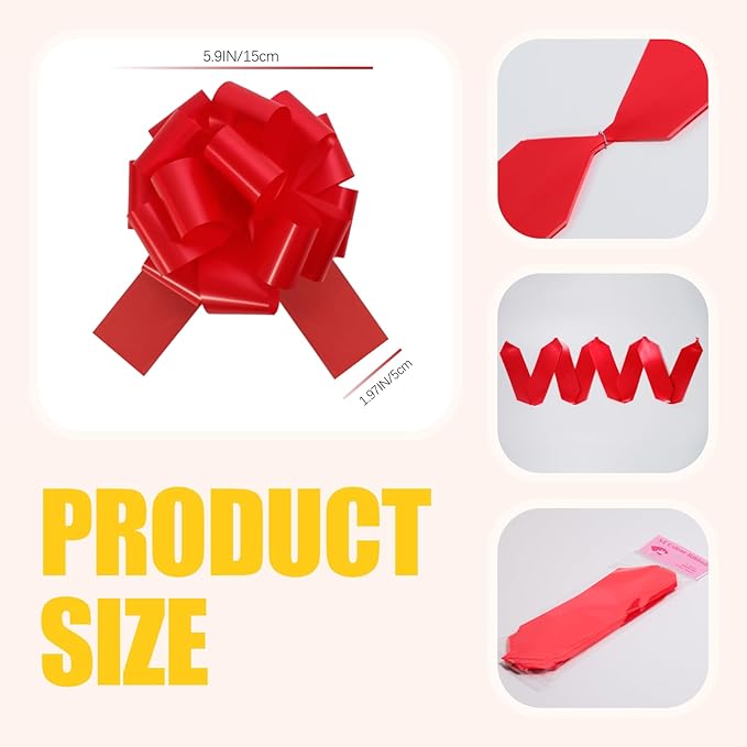 12 PCS 6 Inch Red Pull Bows - Image 7