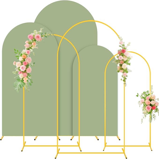 FUHSY Wedding Arch Backdrop Stand and Sage Green Arch Cover Set of 3 Metal by FUHSY
