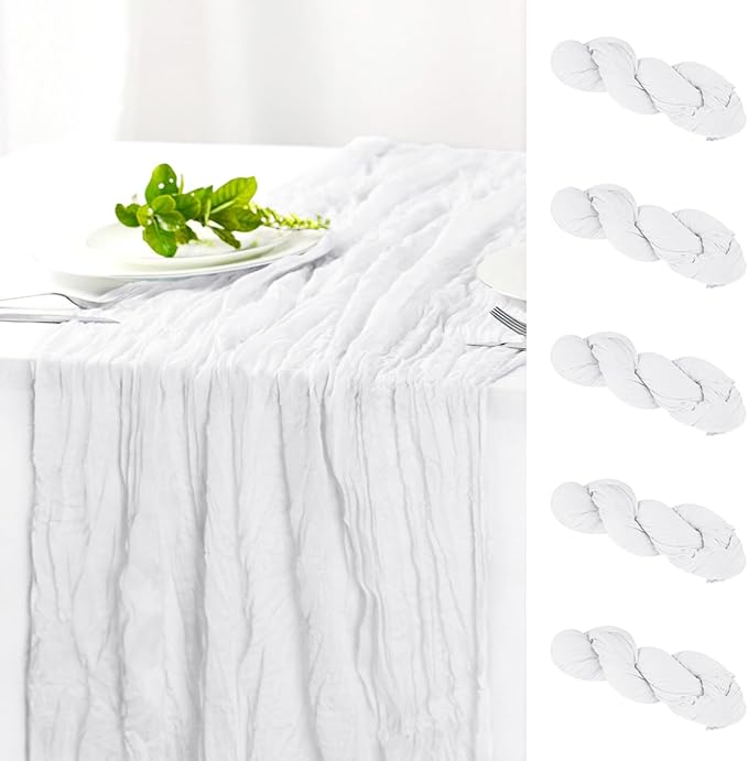 Hahuho Ivory Cheesecloth Table Runner 10ft, Gauze Boho Rustic Table Runners by Hahuho