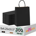 MESHA Gift Paper Bags 300 PACK 8x4.25x10.5'' Black Medium Shopping Kraft Bags by MESHA