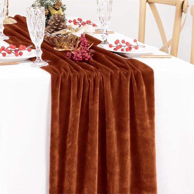 MLMC Terracotta Fall Thanksgiving Table Runner 10ft Luxury Rust Burnt Orange - Image 4
