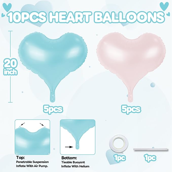 20 Inch Blue Pink Heart Balloons - Image 2