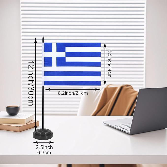 Greece Desk Flag 12" Solid Pole Deluxe Set Greek Flags Banner Mini Small Greece - Image 2
