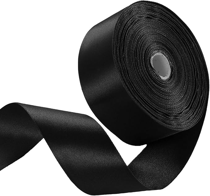 1-1/2" x 50 Yards Black Satin Ribbon Single Faced Fabric Ribbons by Oakarbo
