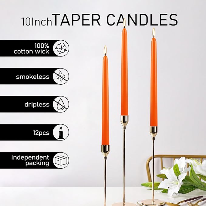 12-Pack Orange Taper Candles - Image 5