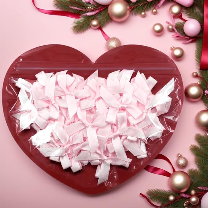 60pcs 1.7" Mini Pink Ribbon Bows Decor – Small DIY Satin Bows - Image 8