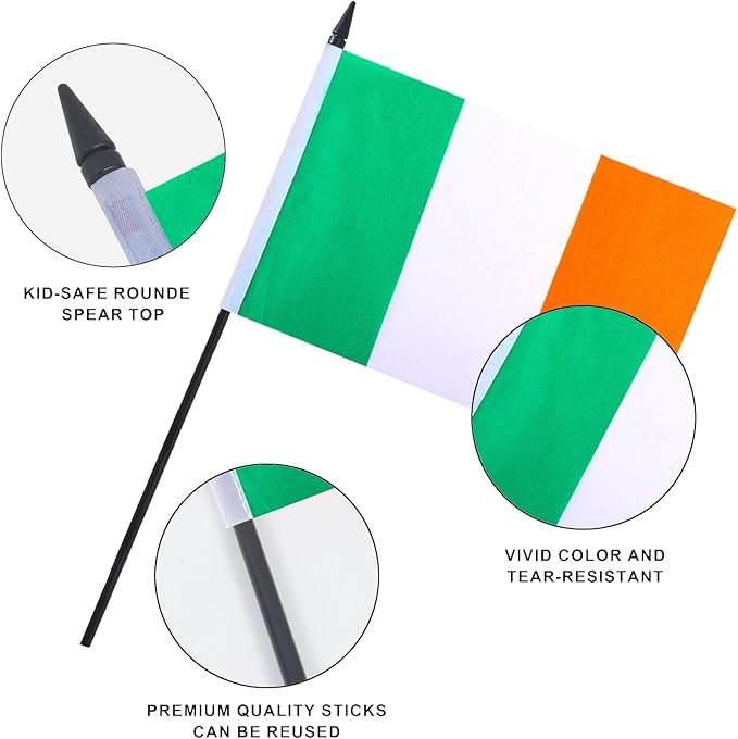 Ireland Desk Flag 12" Solid Pole Deluxe Set Irish Flags Banner Mini Small - Image 4