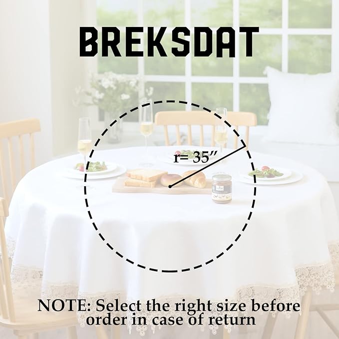 Beige lace Premium Round Farmhouse Tablecloth Waterproof OilProof SpillProof - Image 5