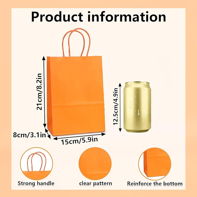 piqiya 24pcs Orange Gift Bags - Image 3