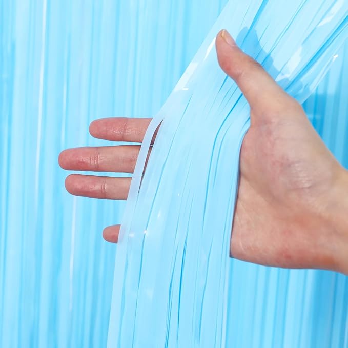 3 Pack 3.3 x 8.2 ft Pastel Blue Foil Fringe Backdrop Curtains, Tinsel Streamers - Image 2