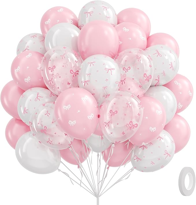 60pcs Pink Bow Balloons 12inch by Awenztech