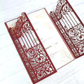 MillaSaw Burgundy Fence Laser Cut Wedding Invitation Card by MillaSaw