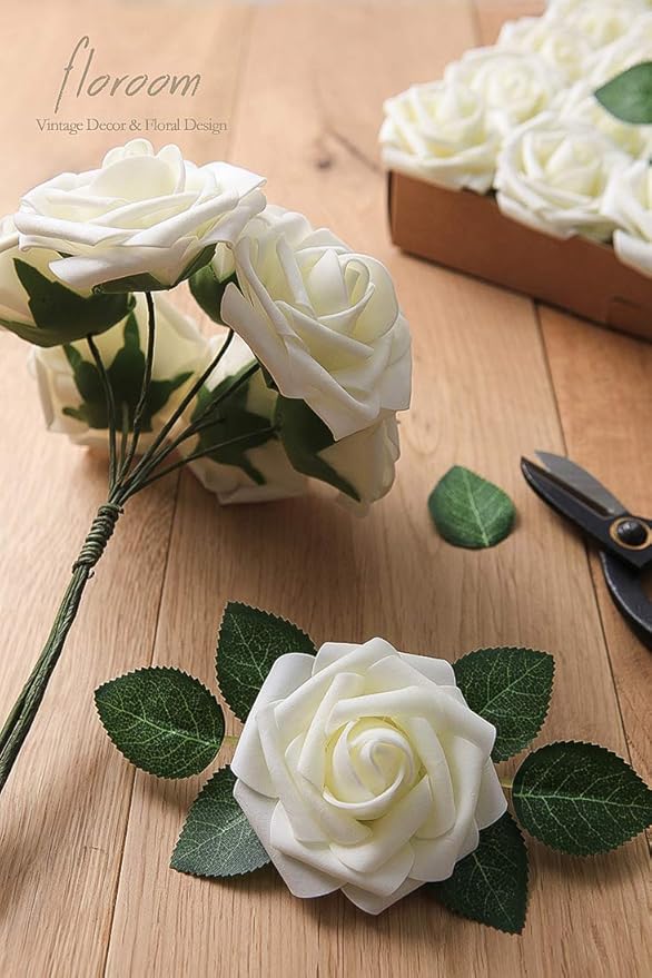 Floroom Artificial Flowers 50pcs Real Looking Ivory Foam Fake Roses - Image 6