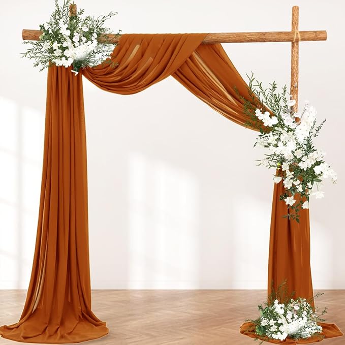 Wedding Arch Draping Fabric 2 Panels 30'' x 18FT Terracotta Sheer Chiffon Arch - Image 4