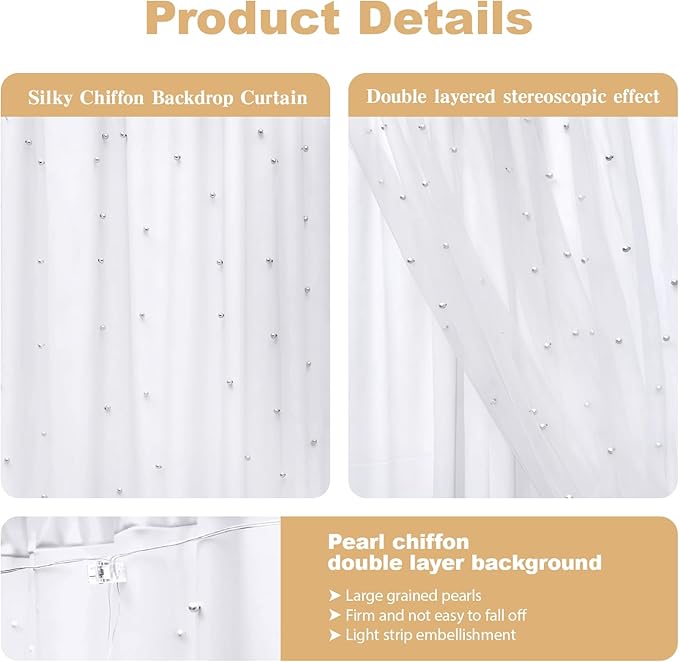10 * 8FT White Pearl Tulle Double Layered Backdrop Curtain - Image 4