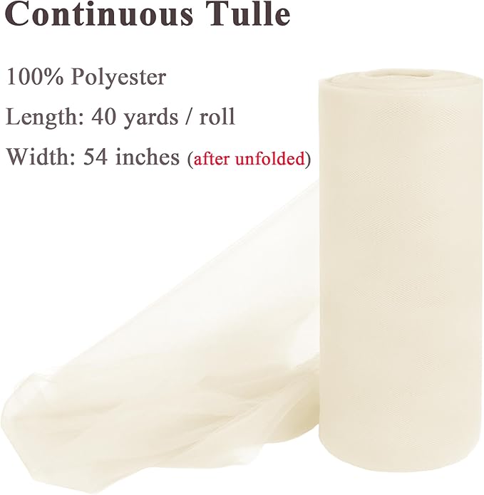 Ivory Tulle Fabric Rolls 54 Inch x 40 Yards Large Mesh Tull Bolt - Image 2