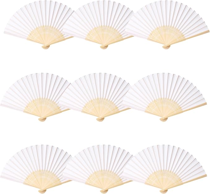 24pcs White Imitated Silk Hand Fan Imitated Silk Fabric Bamboo Handheld Folded - Image 5