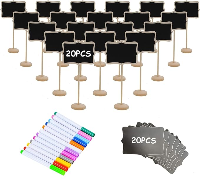 20PCS Wood Mini Chalkboard Sign and Replacement Stickers, Food Labels by YZLIANGYUAN