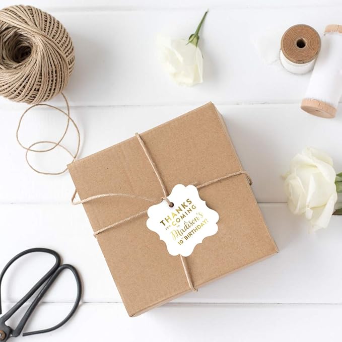 Andaz Press Personalized Fancy Frame Square Birthday Gift Tags, Metallic Gold - Image 2