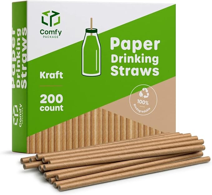 Comfy Package Kraft Paper Straws, 100% Biodegradable & Ink-free, Straws by ComfyPackage