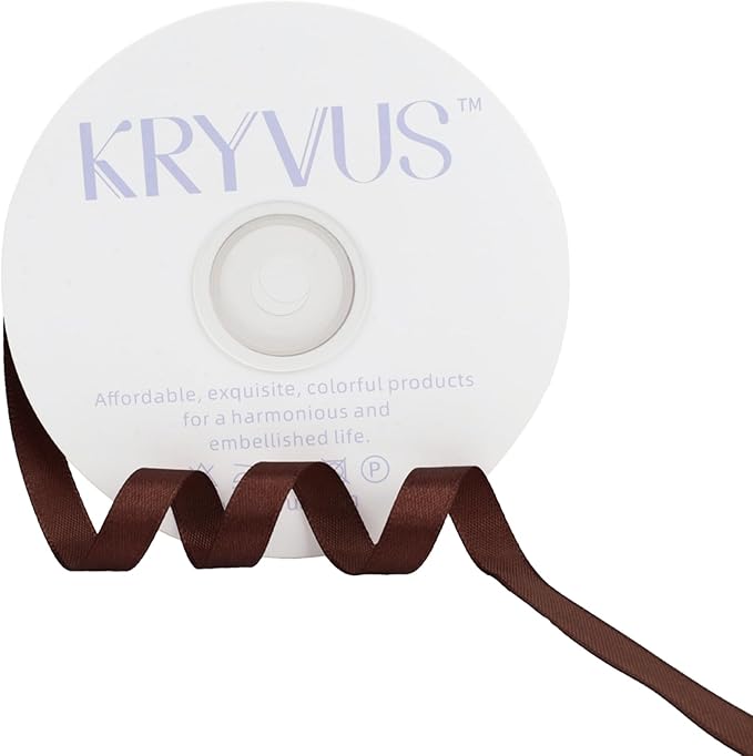 Dark Brown Satin Ribbon 3/8 inch X Continuous 50 Yards, Single Face Polyester by Kryvusribbon