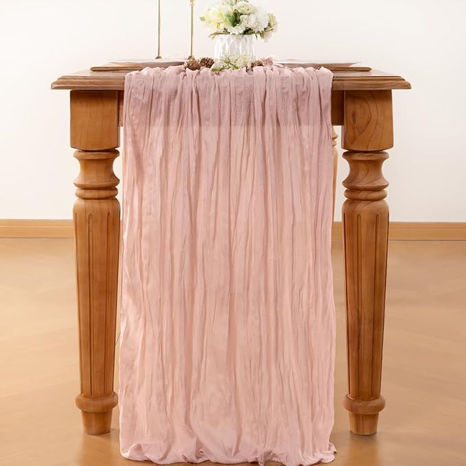 Dusty Pink Table Runner Cheesecloth Table Runner 14FT Farmhouse Table Runners - Image 3