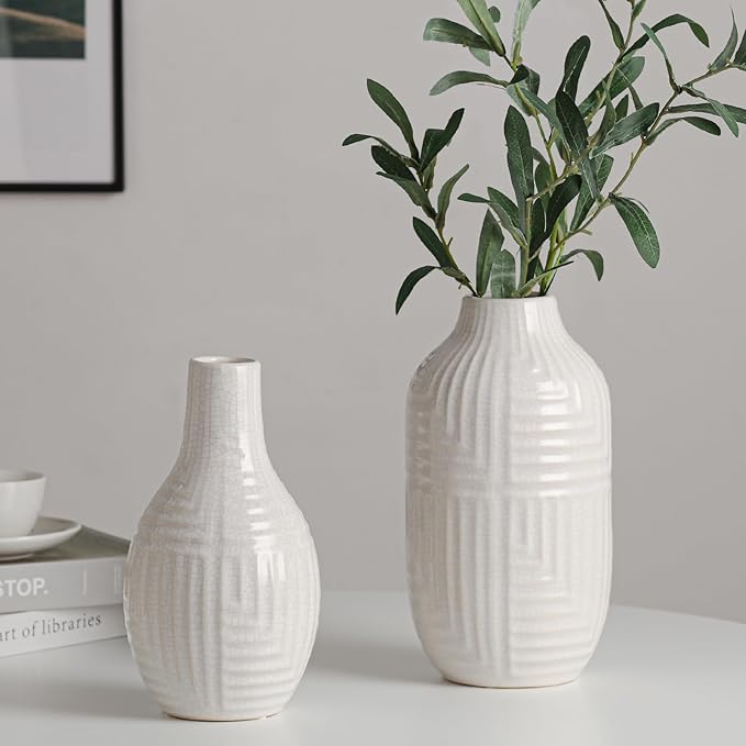 hjn White Ceramic Vase for Home Decor - Image 3