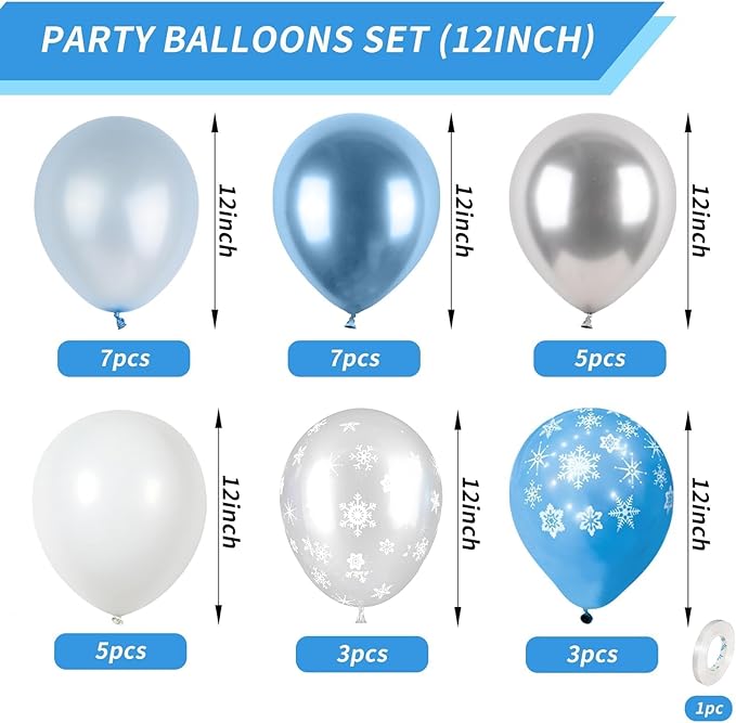 Snowflake Balloon, 12 Inch Ice Snow Blue White Balloons Pearl blue Metallic - Image 2