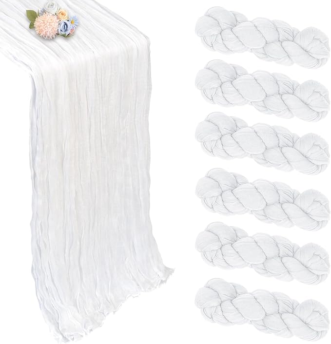 6 Pack White Cheesecloth Table Runner 10ft Boho Gauze Fabric Cheese Cloth Table by Pepmily