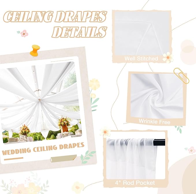 Ceiling Drapes Wedding Arch Draping Fabric White 5FTx20FT 2 Panels Arch - Image 5