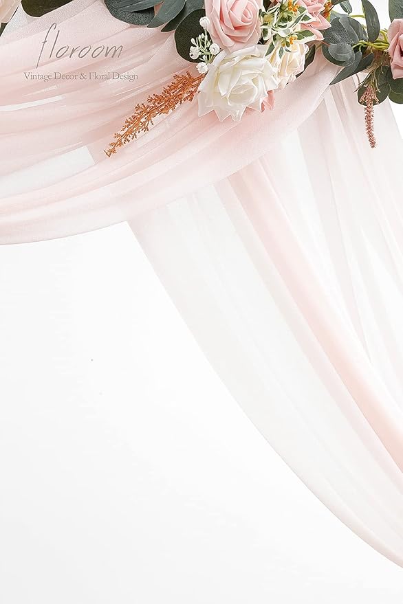 Floroom Wedding Arch Draping Fabric 2 Panels 20Ft Blush Chiffon Fabric Drapes - Image 4