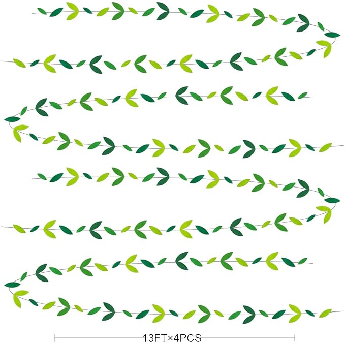 52 Ft Spring Summer Theme Green Paper Leaf Garland Hanging Leaves Streamer - Image 2