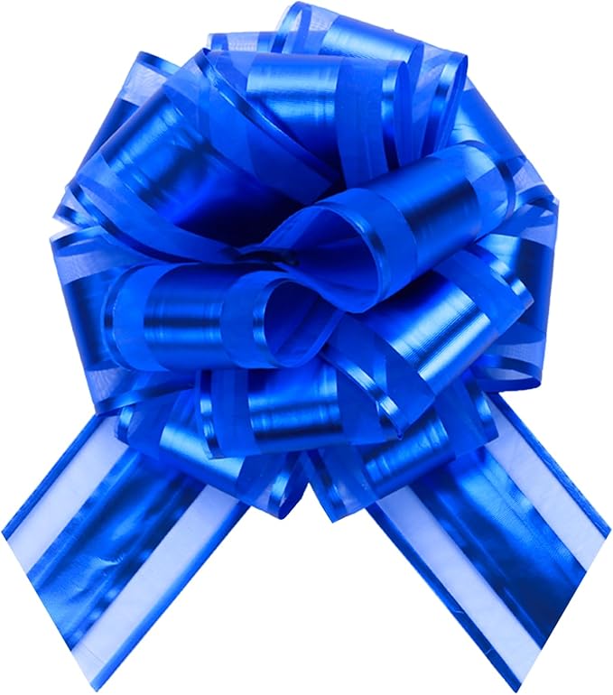 6 PCS 6 Inch Organza Blue Pull Bows by Unknown