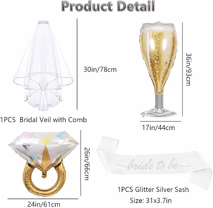 4PCS Bachelorette Blue Sash and Veil - Image 2