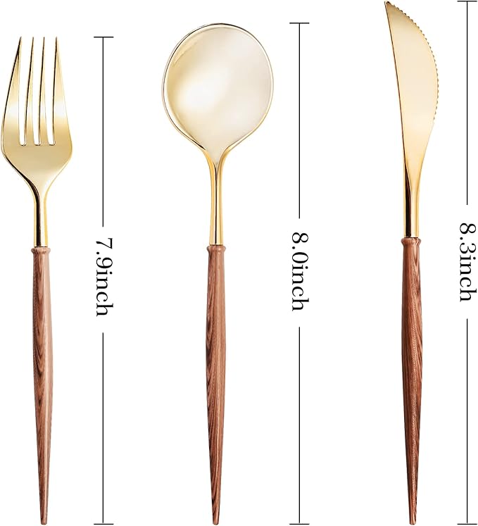 Lullaby 120PCS Gold Plastic Silverware, 40 Spoons, 40 Knives, Elegant - Image 2